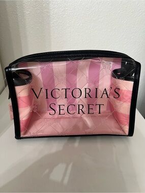 Victoria's Secret Pink Striped Clear Travel Cosmetic Pouch
